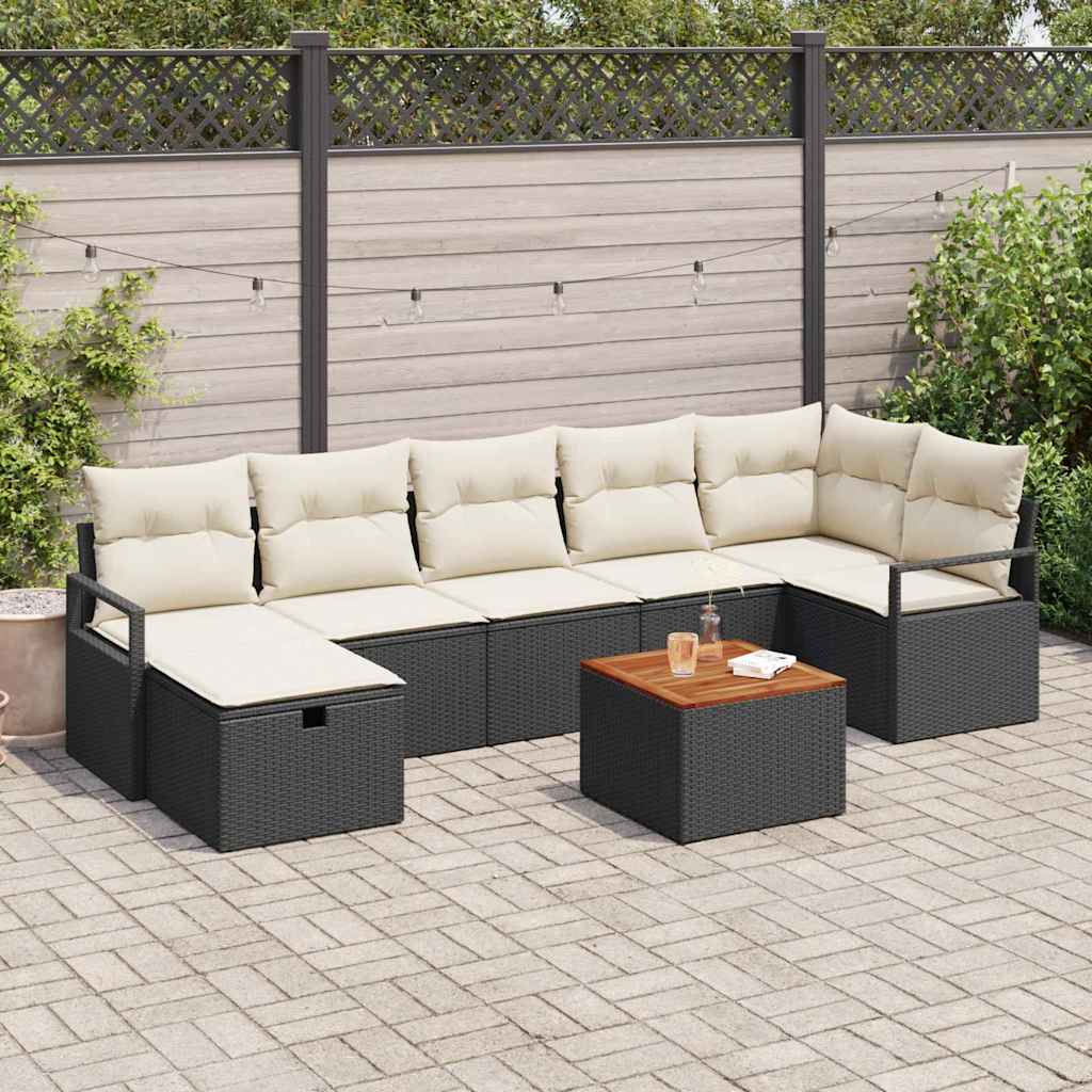 Garten-Sofa-Set mit Kissen 8 pcs Schwarz Poly Rattan